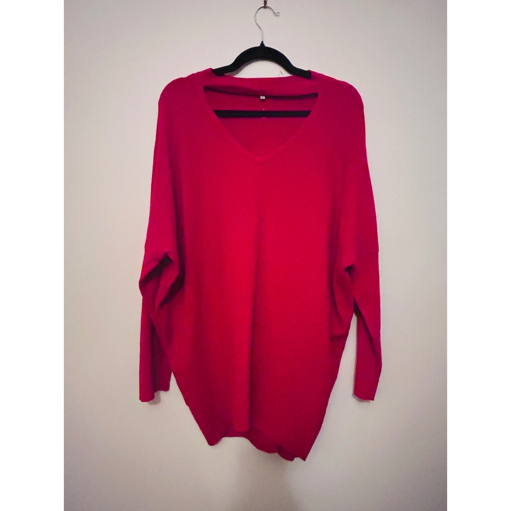 Jodifl Sweater Womens S/M Red Like New Choker V-Neck Oversized Ribbed Knit - Picture 2 of 11